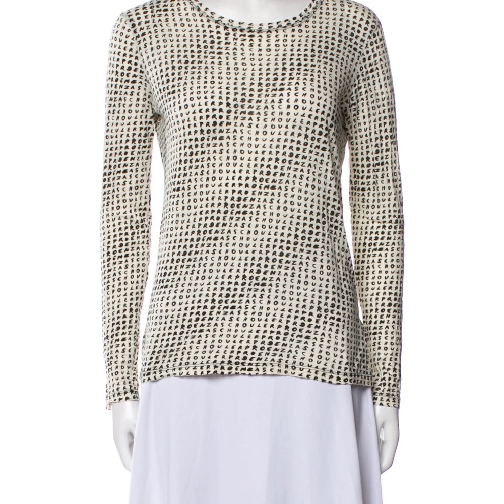 Proenza Schouler Logo Print Long Sleeve Top Cotton Size L Designer Minimalist